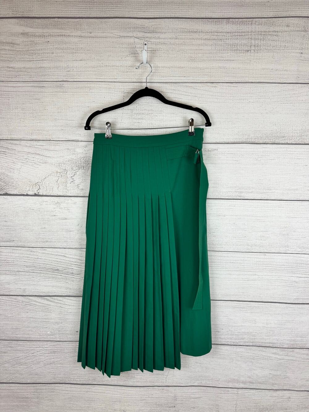 Zara Women's Green High Rise Belted Pleated Asymmetrical Midi Skirt Size Large